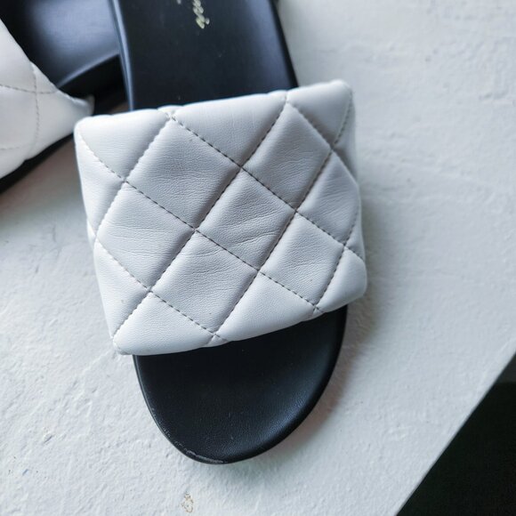 NWOT made in Italy BLACK & WHITE SLIDE SANDALS/FLATS, SOFT LEATHER OPEN TOES - Picture 6 of 6